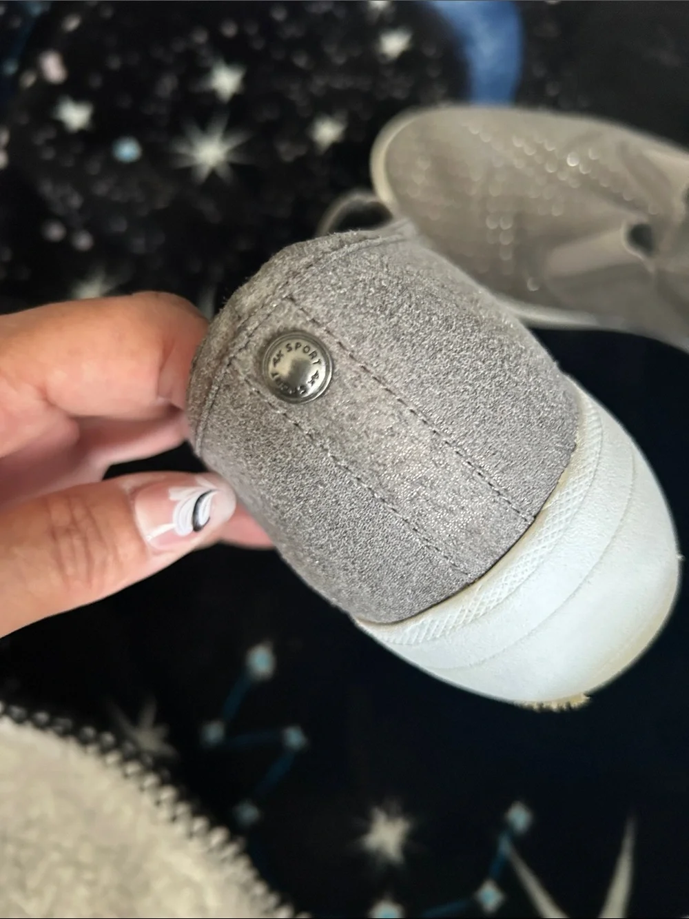 Anne Klein Taupe Suede Slip-On Flats with Crystal Accents